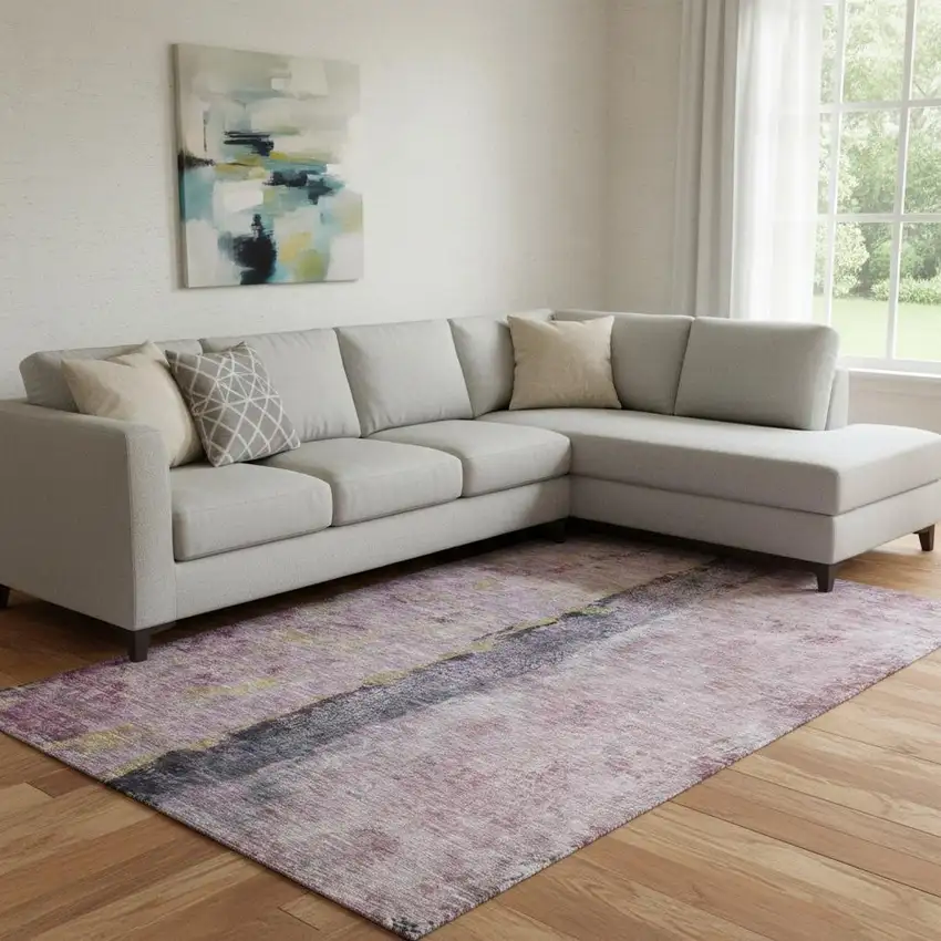 Blush Gray And Ivory Abstract Washable Area Rug With UV Protection Photo 1