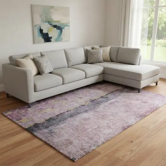 Blush Gray And Ivory Abstract Washable Area Rug With UV Protection Photo 1