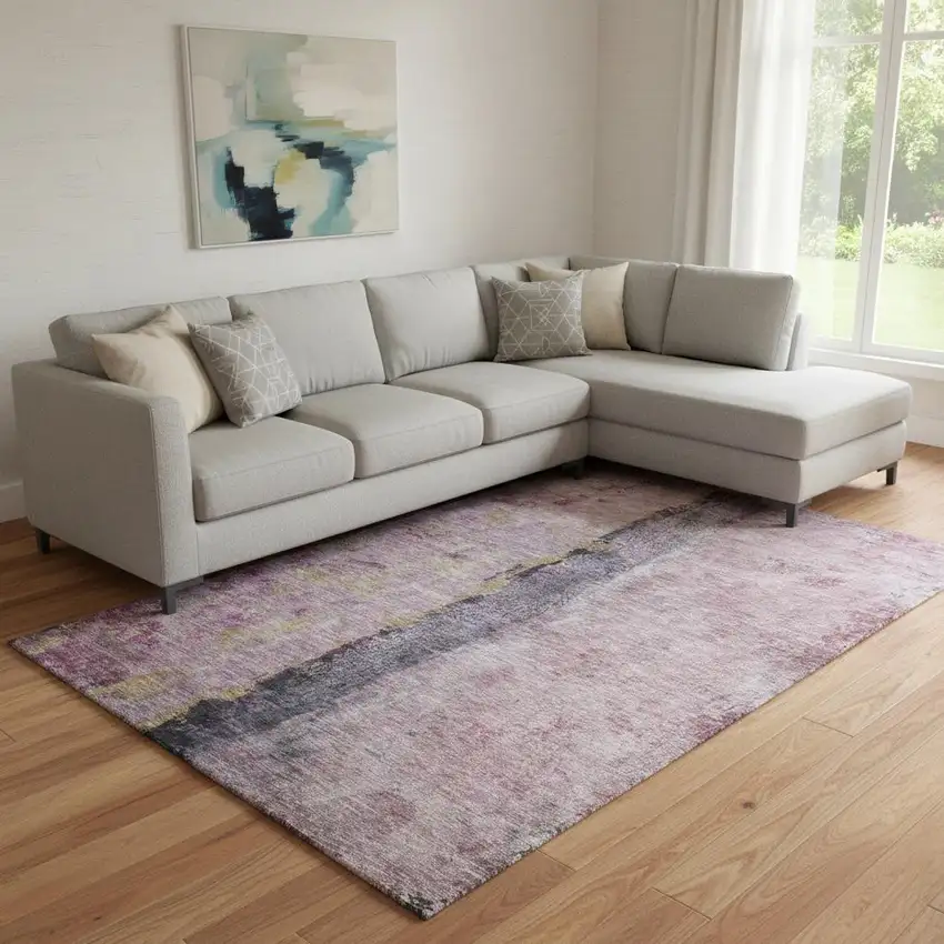 Blush Gray And Ivory Abstract Washable Area Rug With UV Protection Photo 1