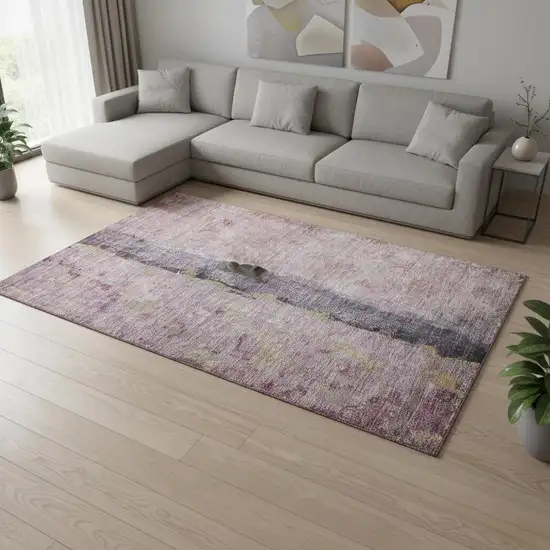 Blush Gray And Ivory Abstract Washable Area Rug With UV Protection Photo 2