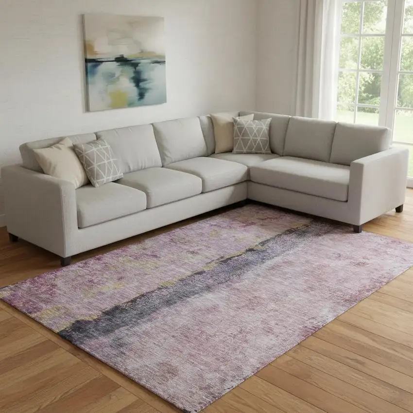Blush Gray And Ivory Abstract Washable Area Rug With UV Protection Photo 3