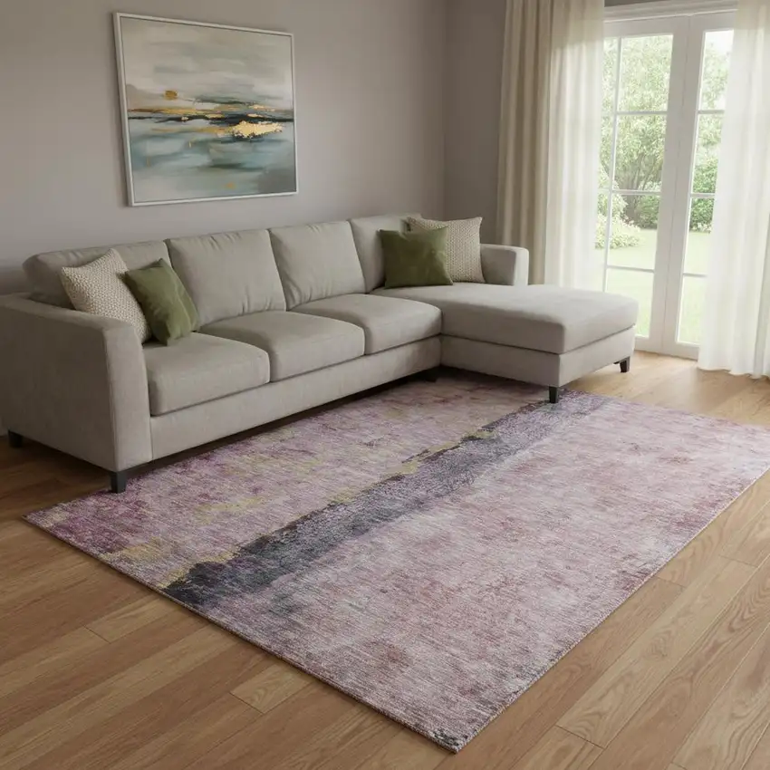 Blush Gray And Ivory Abstract Washable Area Rug With UV Protection Photo 1