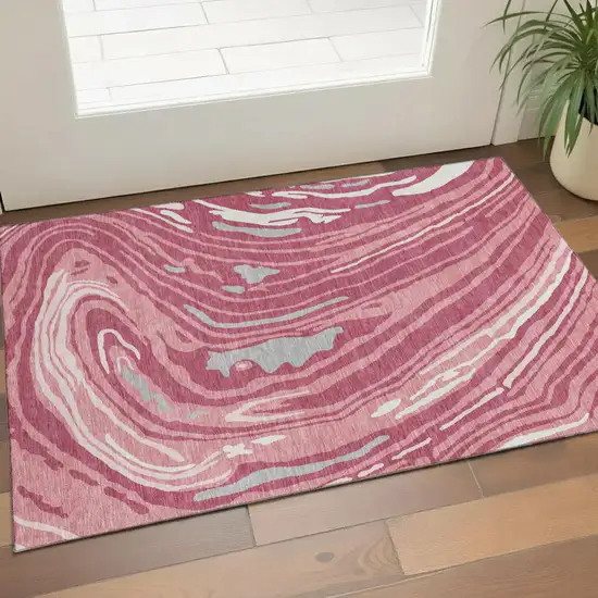 Blush Gray And Ivory Abstract Washable Area Rug With UV Protection Photo 1