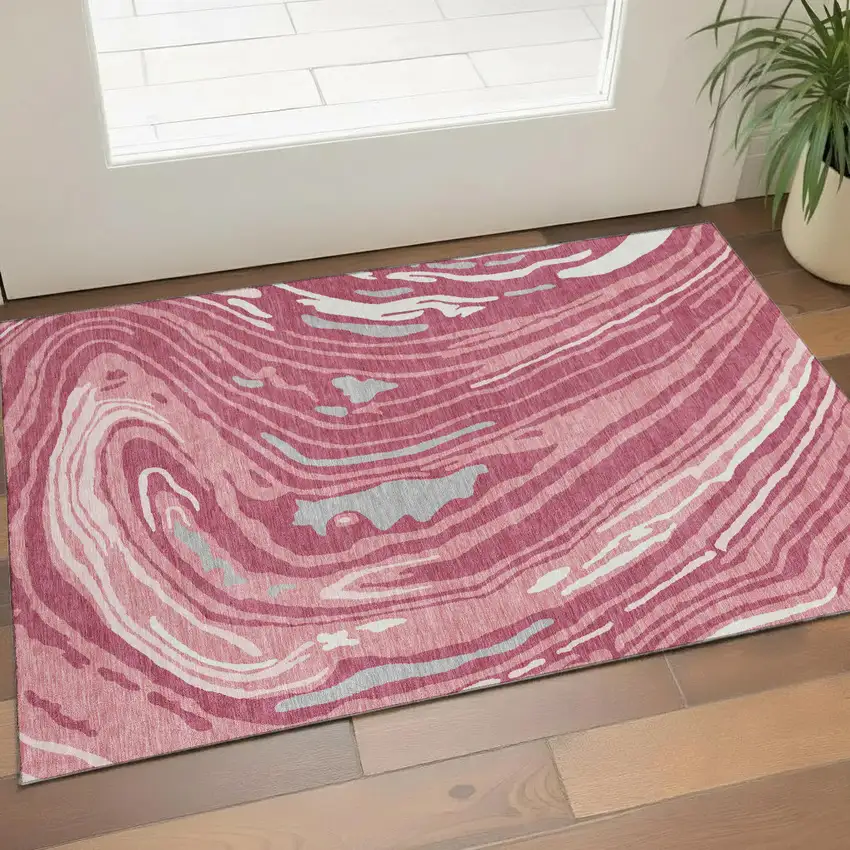 Blush Gray And Ivory Abstract Washable Area Rug With UV Protection Photo 1