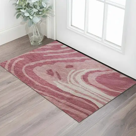 Blush Gray And Ivory Abstract Washable Area Rug With UV Protection Photo 2
