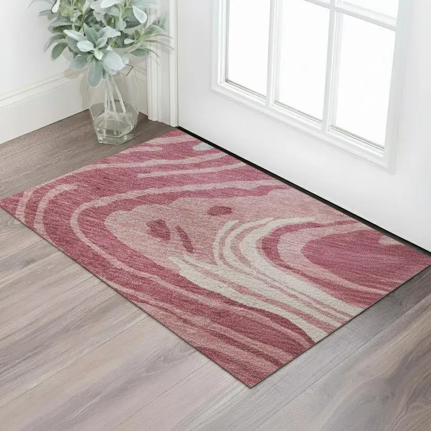 Blush Gray And Ivory Abstract Washable Area Rug With UV Protection Photo 2