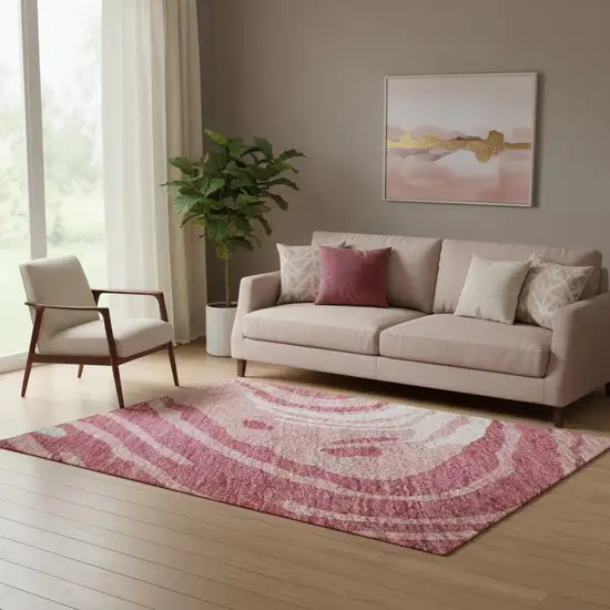 Blush Gray And Ivory Abstract Washable Area Rug With UV Protection Photo 2