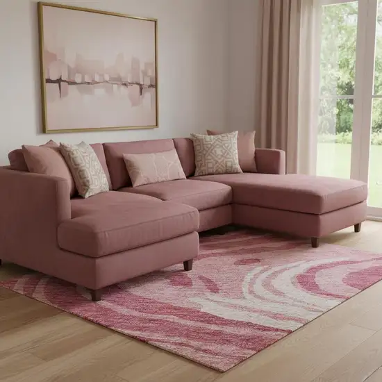 Blush Gray And Ivory Abstract Washable Area Rug With UV Protection Photo 2