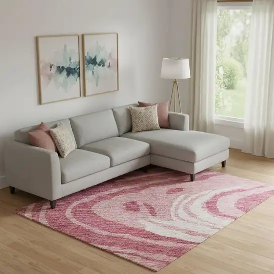 Blush Gray And Ivory Abstract Washable Area Rug With UV Protection Photo 2