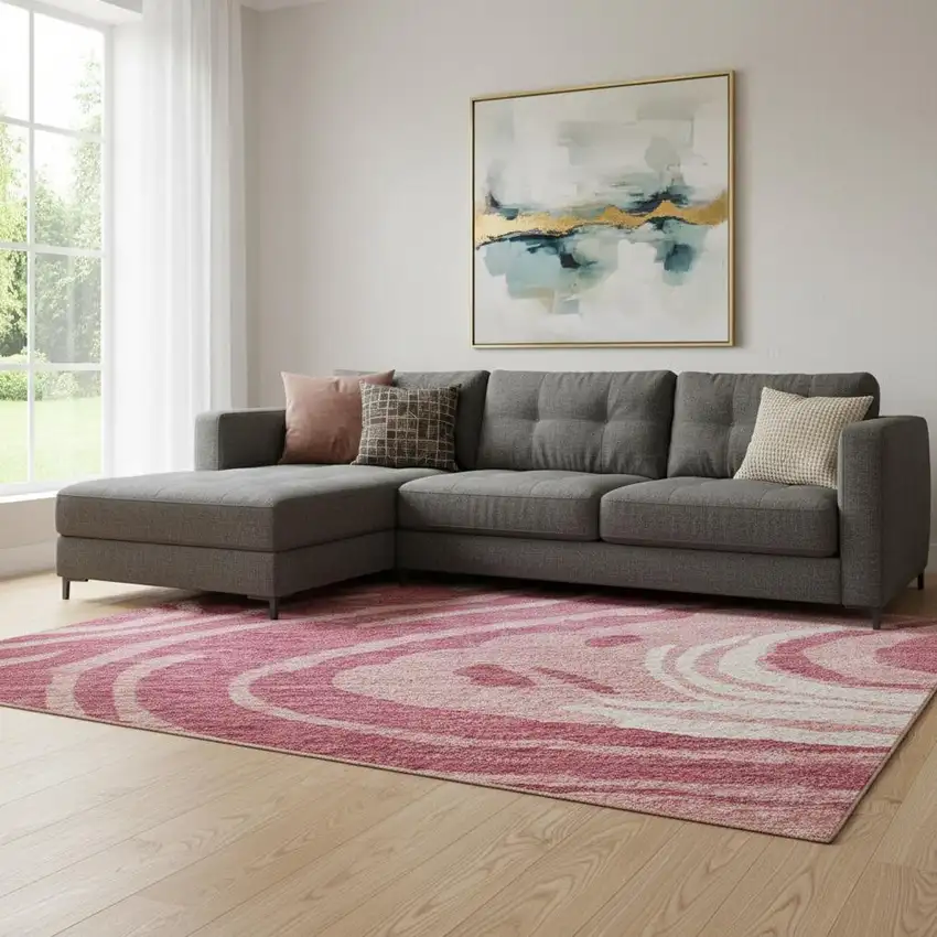 Blush Gray And Ivory Abstract Washable Area Rug With UV Protection Photo 2