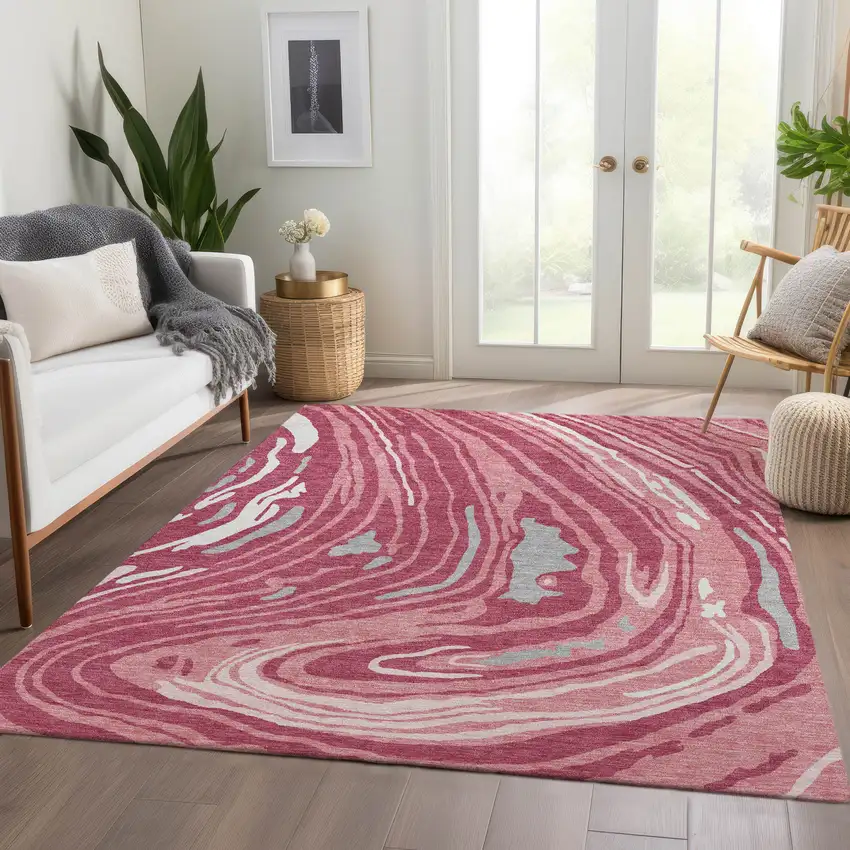 Blush Gray And Ivory Abstract Washable Area Rug With UV Protection Photo 3
