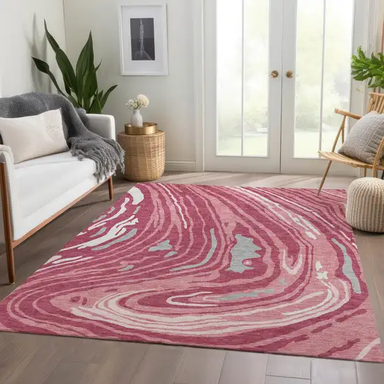 Blush Gray And Ivory Abstract Washable Area Rug With UV Protection Photo 3