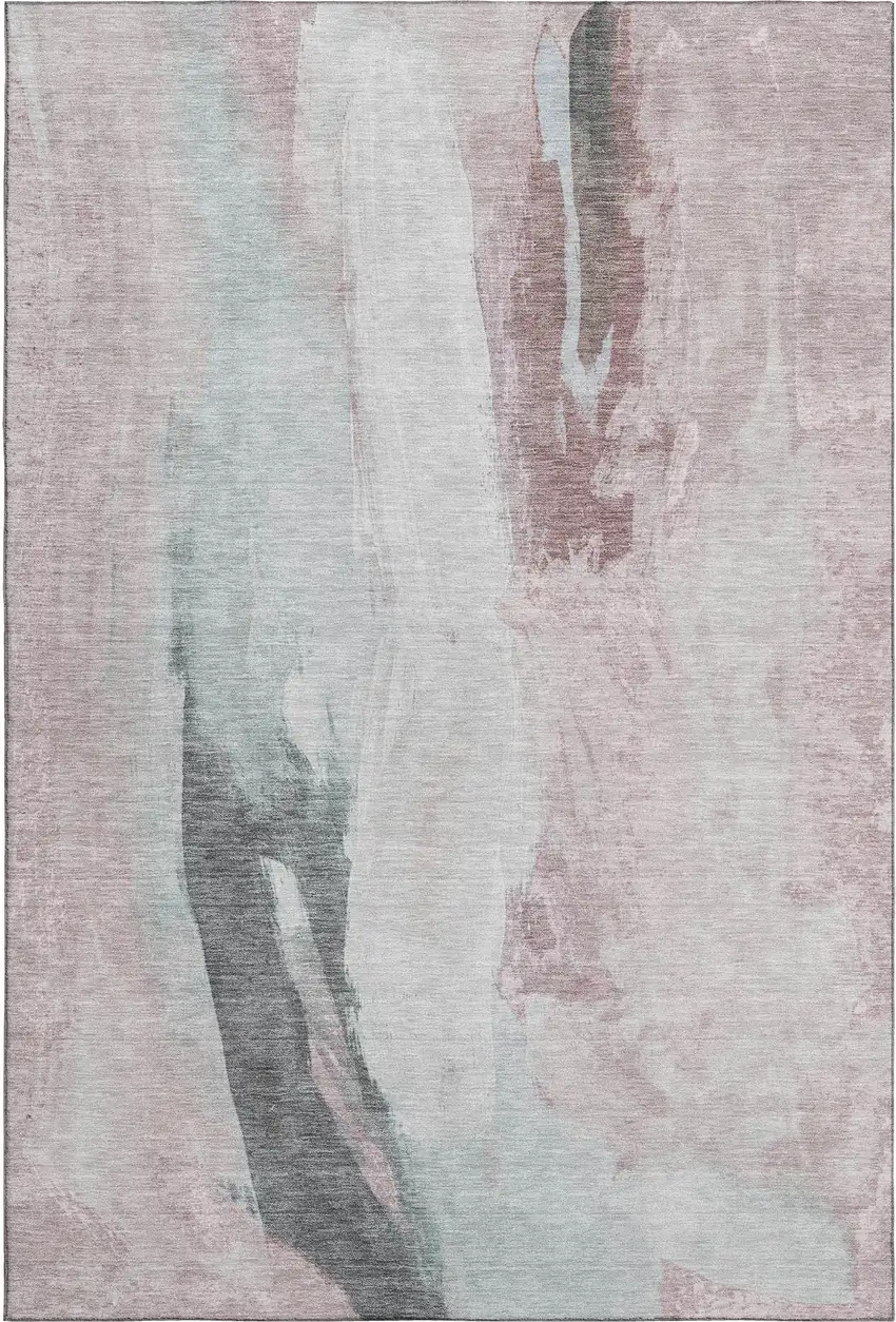 Blush Gray And Ivory Abstract Washable Area Rug With UV Protection Photo 6