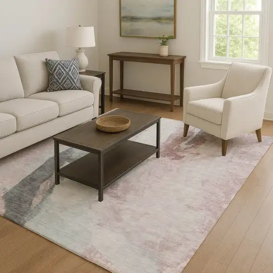 Blush Gray And Ivory Abstract Washable Area Rug With UV Protection Photo 6