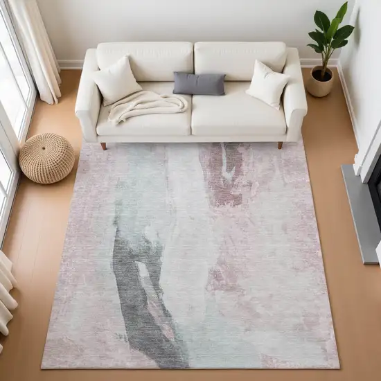 Blush Gray And Ivory Abstract Washable Area Rug With UV Protection Photo 5