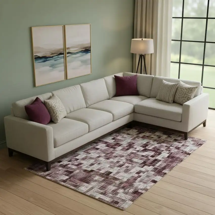 Blush Gray And Ivory Abstract Washable Area Rug With UV Protection Photo 2