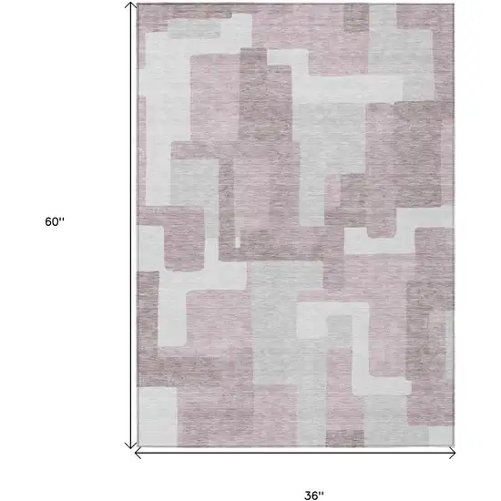Blush Gray And Ivory Abstract Washable Indoor Outdoor Area Rug Photo 3