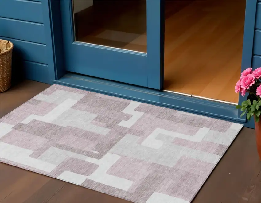 Blush Gray And Ivory Abstract Washable Indoor Outdoor Area Rug Photo 1