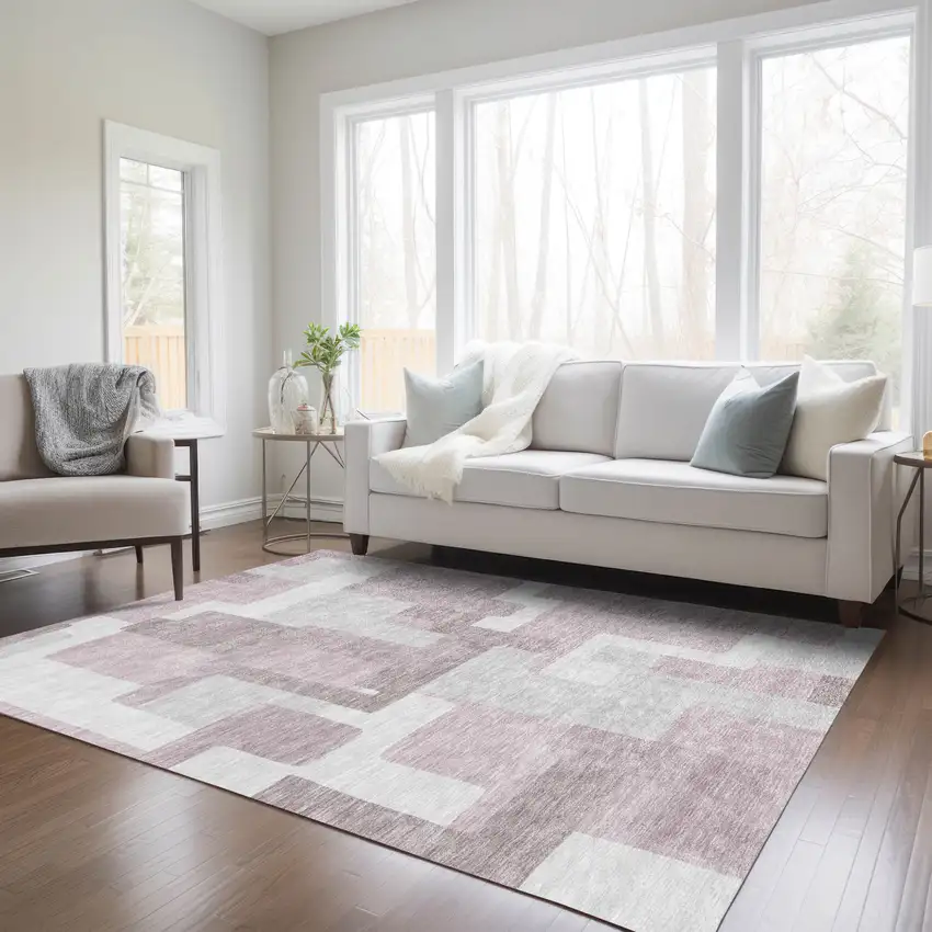 Blush Gray And Ivory Abstract Washable Indoor Outdoor Area Rug Photo 8