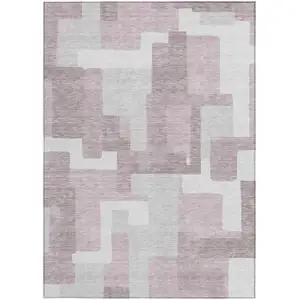 Photo of Blush Gray And Ivory Abstract Washable Indoor Outdoor Area Rug