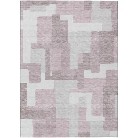 Blush Gray And Ivory Abstract Washable Indoor Outdoor Area Rug Photo 2