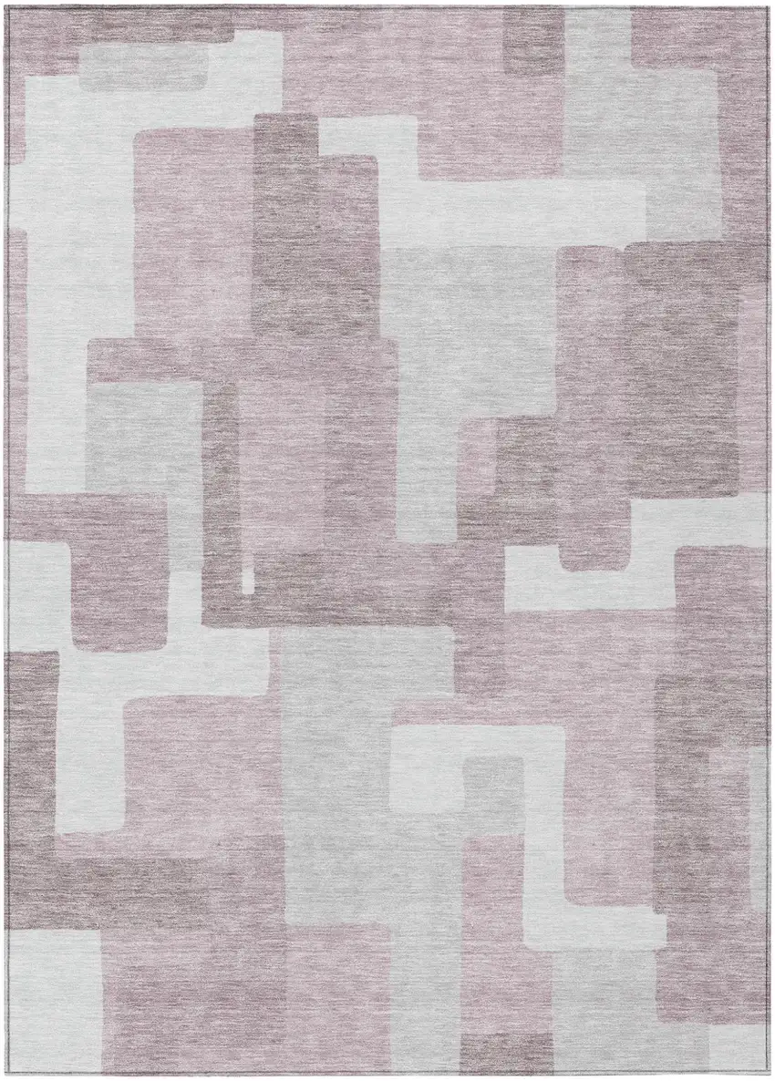 Blush Gray And Ivory Abstract Washable Indoor Outdoor Area Rug Photo 2