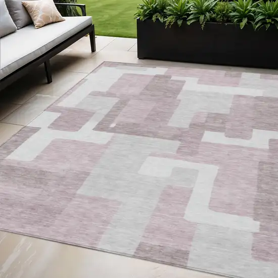 Blush Gray And Ivory Abstract Washable Indoor Outdoor Area Rug Photo 1
