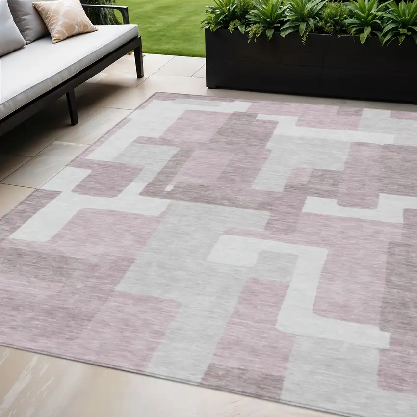 Blush Gray And Ivory Abstract Washable Indoor Outdoor Area Rug Photo 1