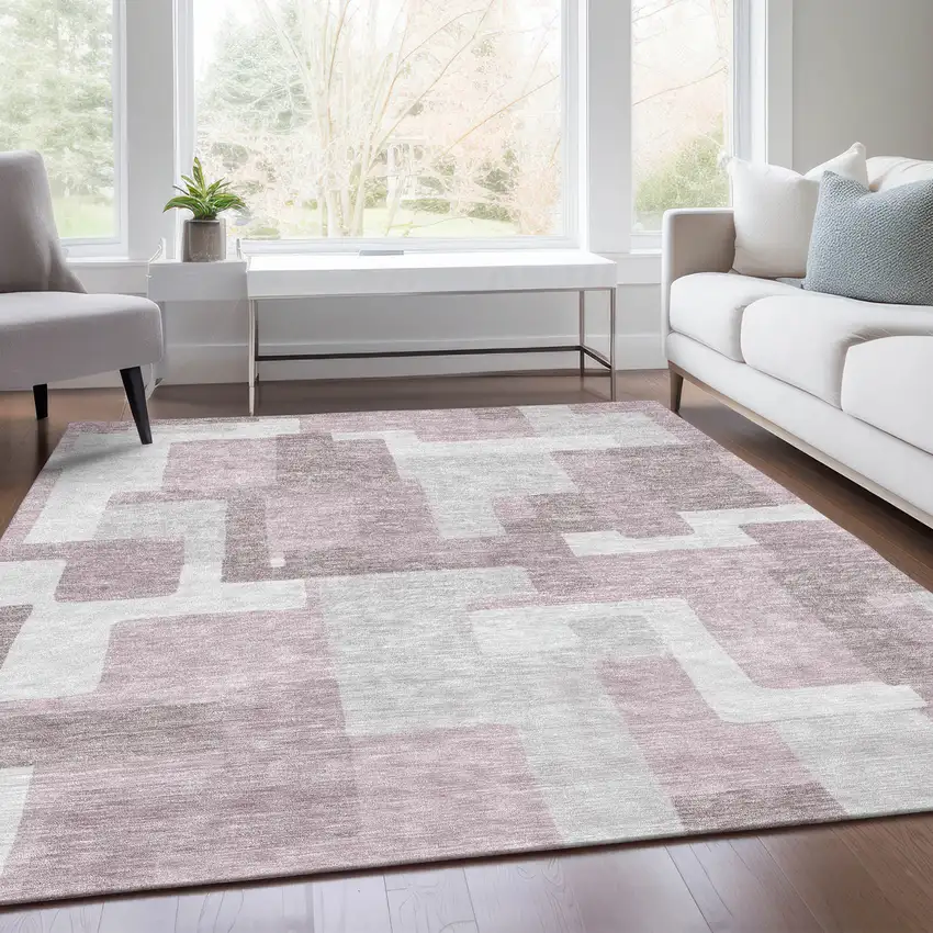 Blush Gray And Ivory Abstract Washable Indoor Outdoor Area Rug Photo 7