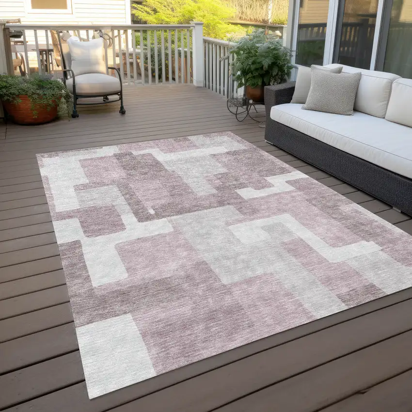 Blush Gray And Ivory Abstract Washable Indoor Outdoor Area Rug Photo 9
