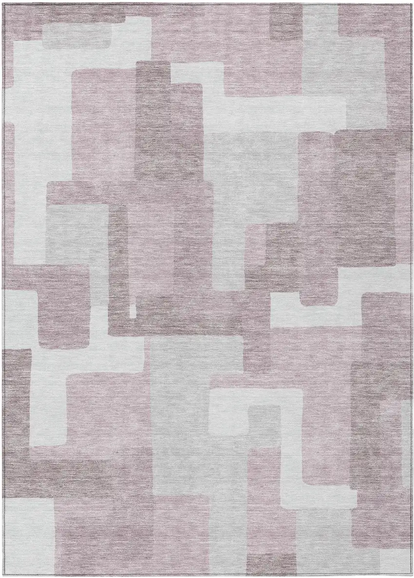 Blush Gray And Ivory Abstract Washable Indoor Outdoor Area Rug Photo 1