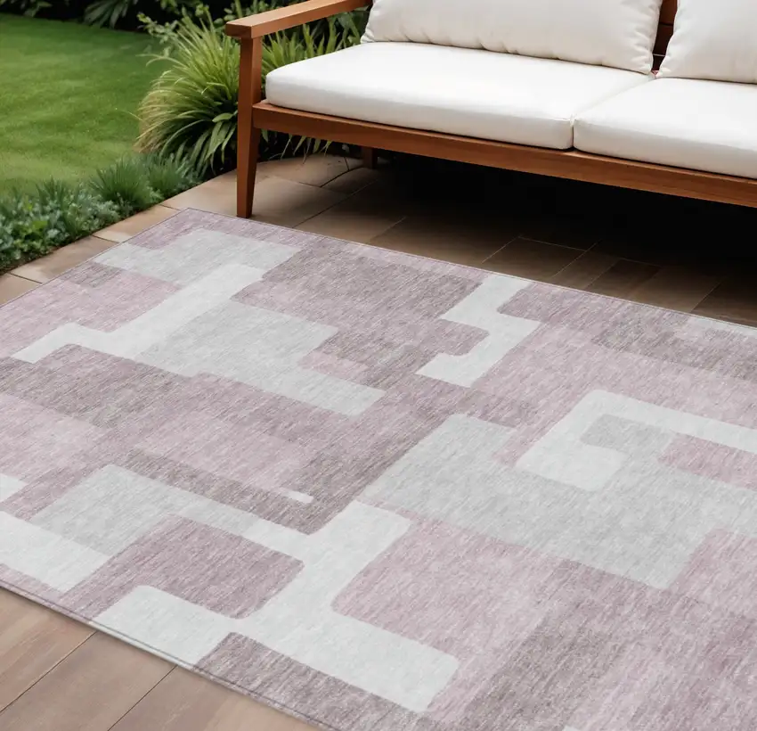 Blush Gray And Ivory Abstract Washable Indoor Outdoor Area Rug Photo 1