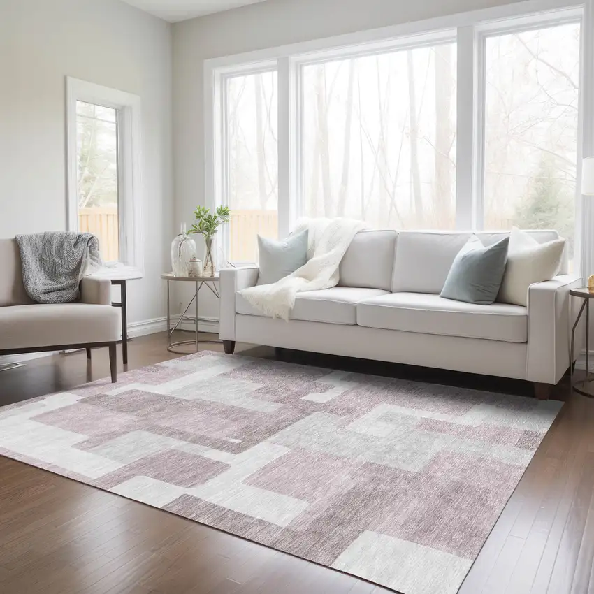 Blush Gray And Ivory Abstract Washable Indoor Outdoor Area Rug Photo 8