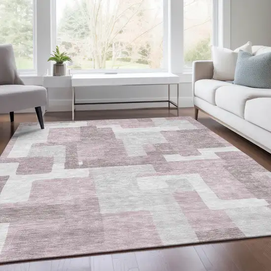 Blush Gray And Ivory Abstract Washable Indoor Outdoor Area Rug Photo 7