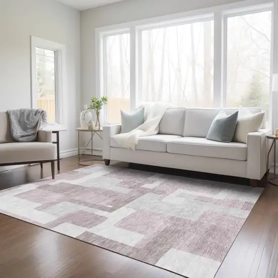 Blush Gray And Ivory Abstract Washable Indoor Outdoor Area Rug Photo 8