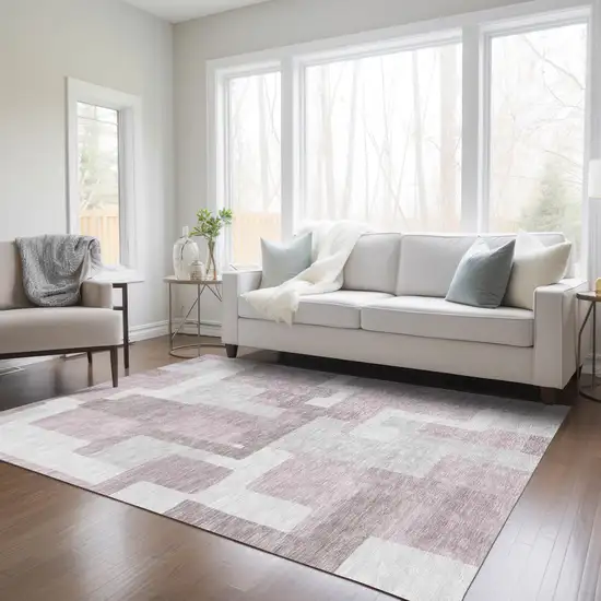 Blush Gray And Ivory Abstract Washable Indoor Outdoor Area Rug Photo 8