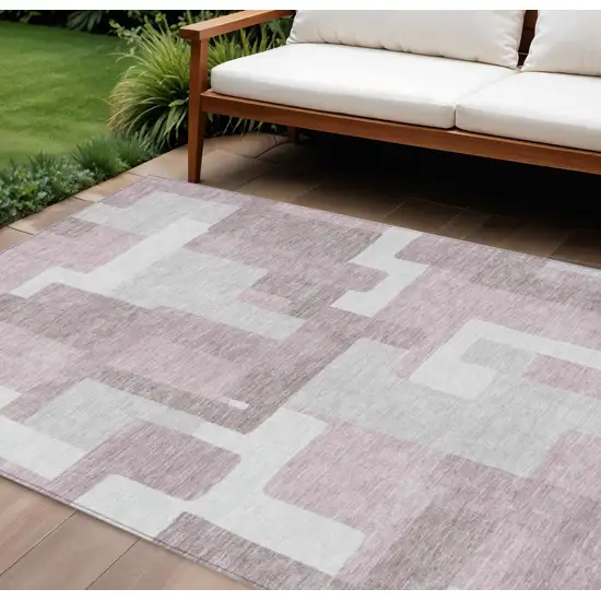 Blush Gray And Ivory Abstract Washable Indoor Outdoor Area Rug Photo 1