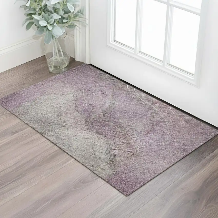 Blush Gray And Ivory Floral Washable Area Rug With UV Protection Photo 2