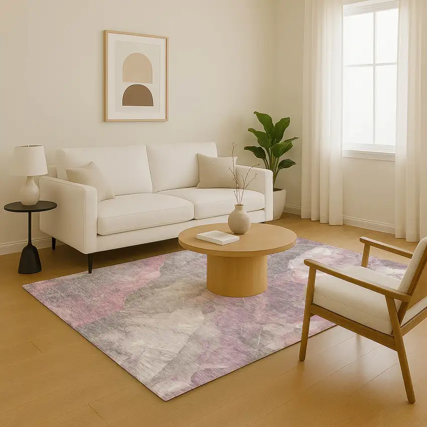 Blush Gray And Ivory Floral Washable Area Rug With UV Protection Photo 3