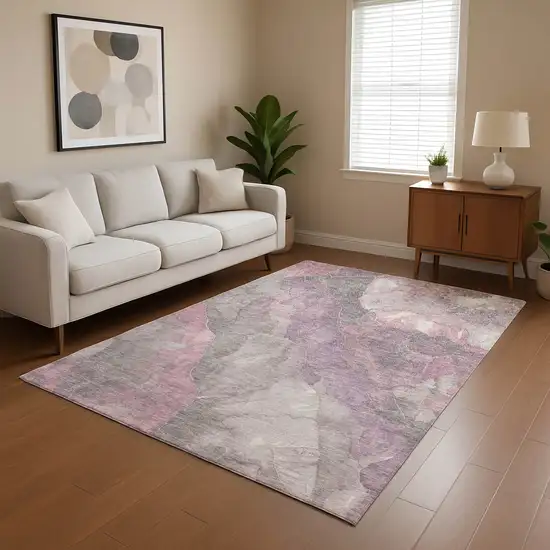 Blush Gray And Ivory Floral Washable Area Rug With UV Protection Photo 2