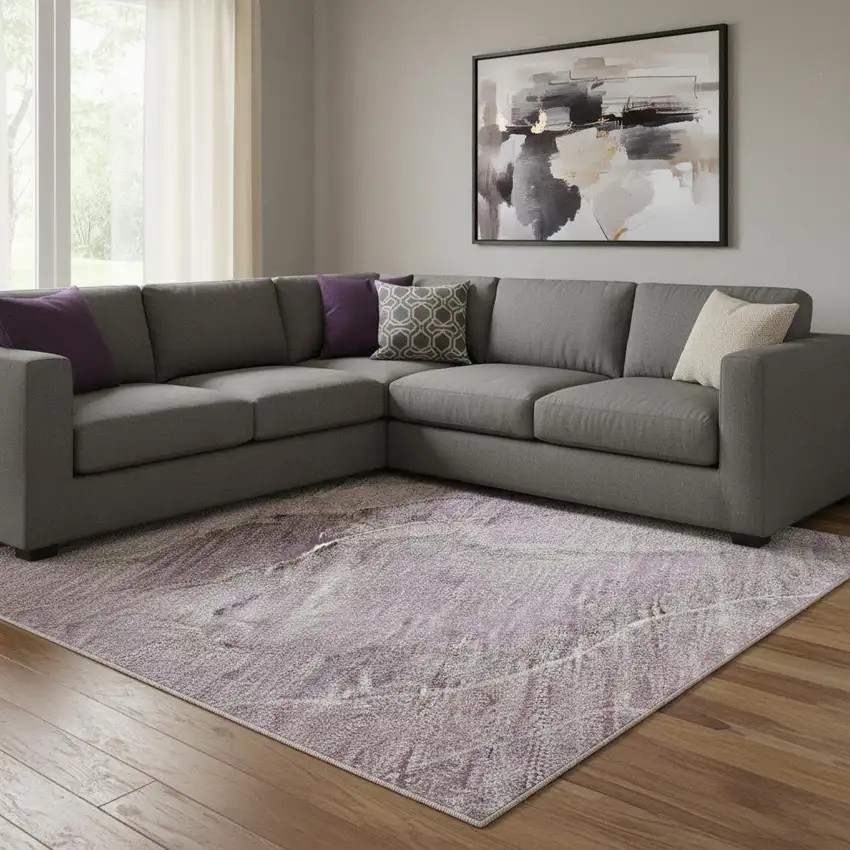 Blush Gray And Ivory Floral Washable Area Rug With UV Protection Photo 2