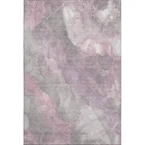 Photo of Blush Gray And Ivory Floral Washable Area Rug With UV Protection