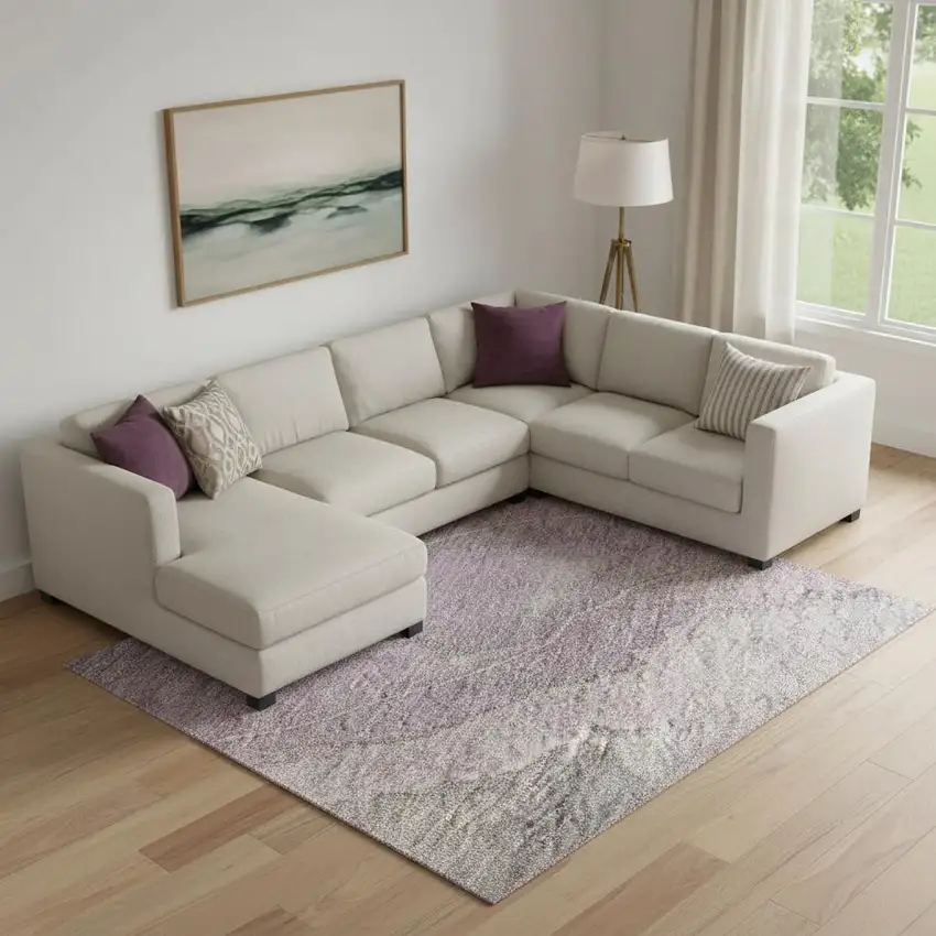 Blush Gray And Ivory Floral Washable Area Rug With UV Protection Photo 2