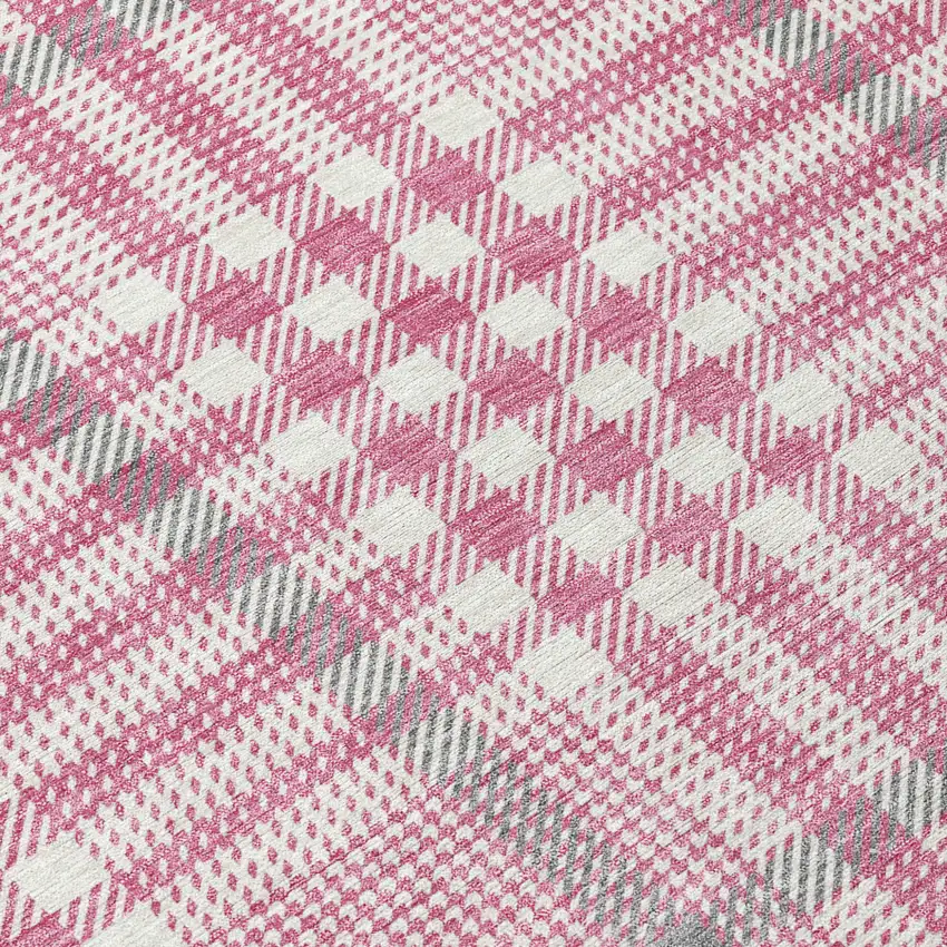 Blush Gray And Ivory Plaid Washable Indoor Outdoor Area Rug Photo 4
