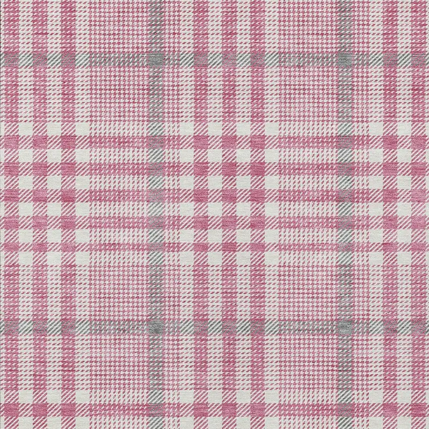 Blush Gray And Ivory Plaid Washable Indoor Outdoor Area Rug Photo 5