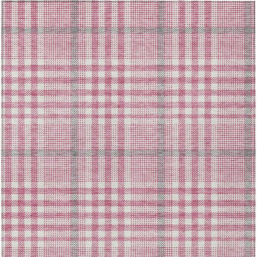 Blush Gray And Ivory Plaid Washable Indoor Outdoor Area Rug Photo 6