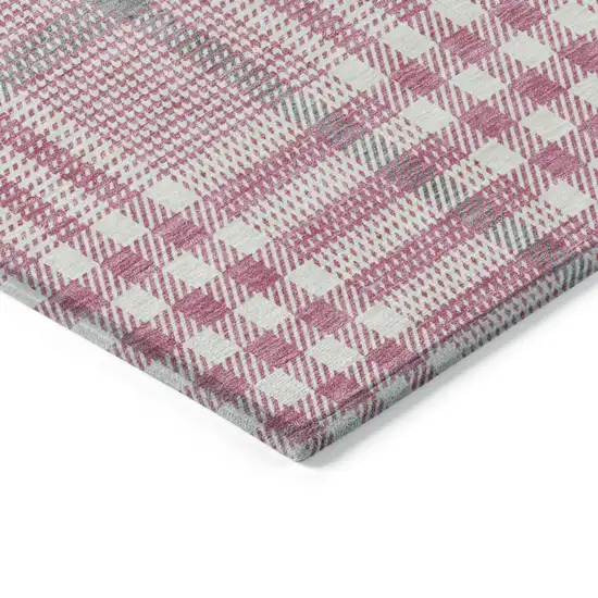 Blush Gray And Ivory Plaid Washable Indoor Outdoor Area Rug Photo 3