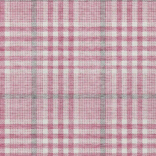 Blush Gray And Ivory Plaid Washable Indoor Outdoor Area Rug Photo 5