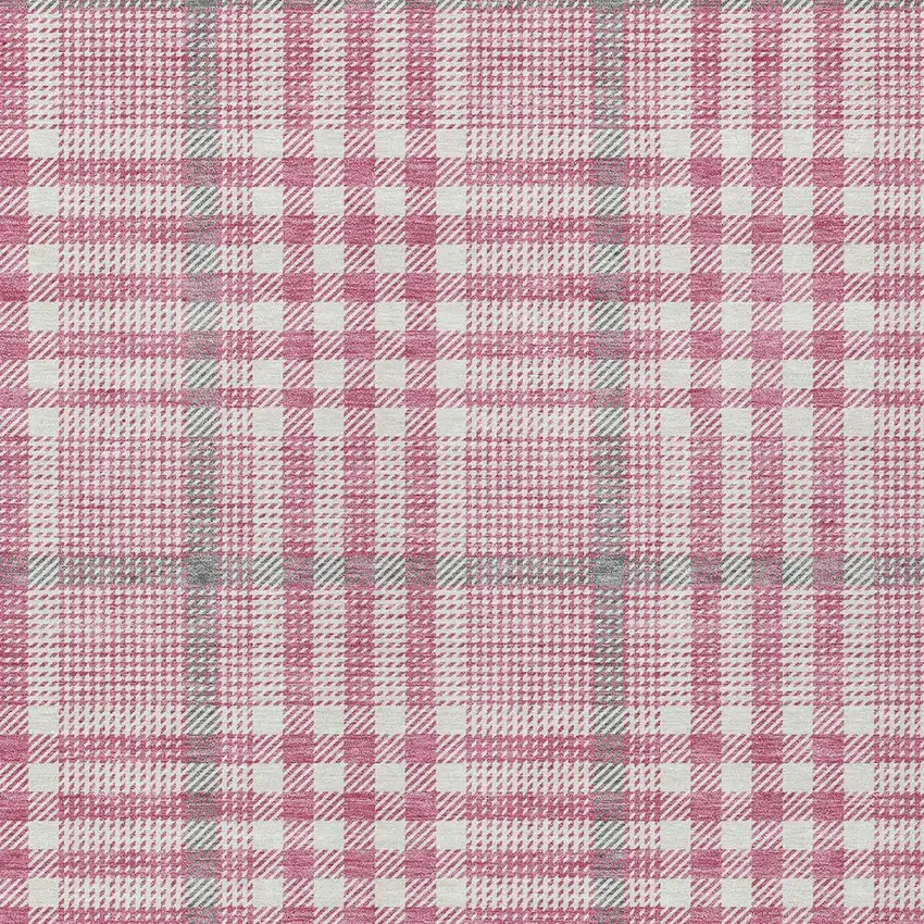 Blush Gray And Ivory Plaid Washable Indoor Outdoor Area Rug Photo 5