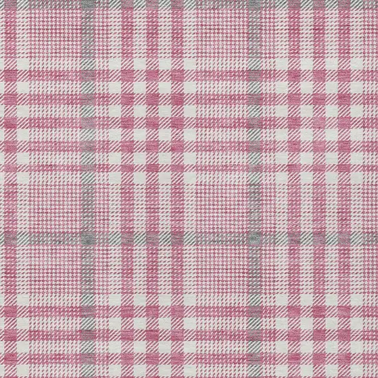 Blush Gray And Ivory Plaid Washable Indoor Outdoor Area Rug Photo 5